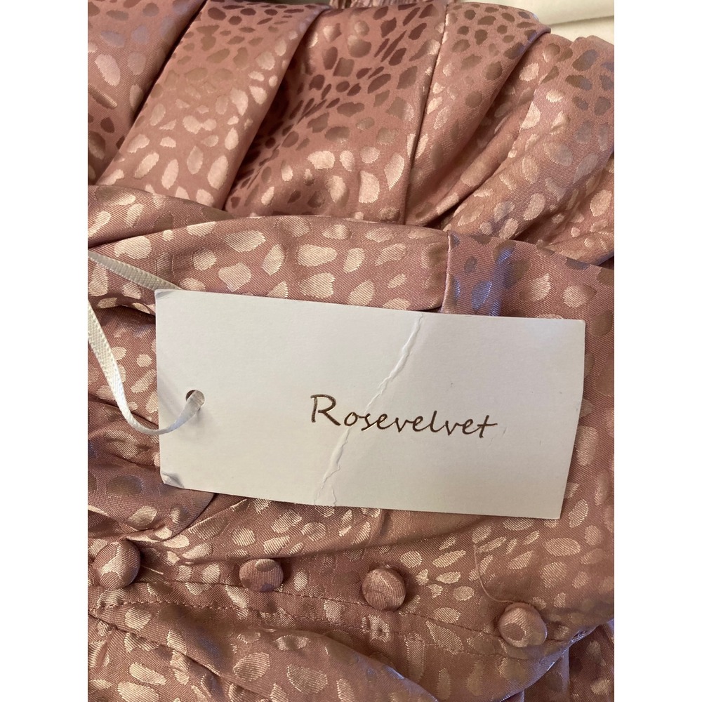 Rosevelvet Pink Satin Leopard Print Midi Dress Size S Puff Sleeve Belted - Picture 5 of 13